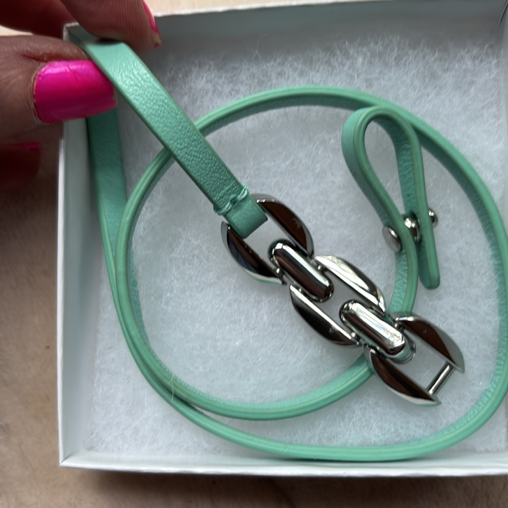 Tory Burch Turquoise leather Silver chain wrap bracelet - Picture 4 of 10